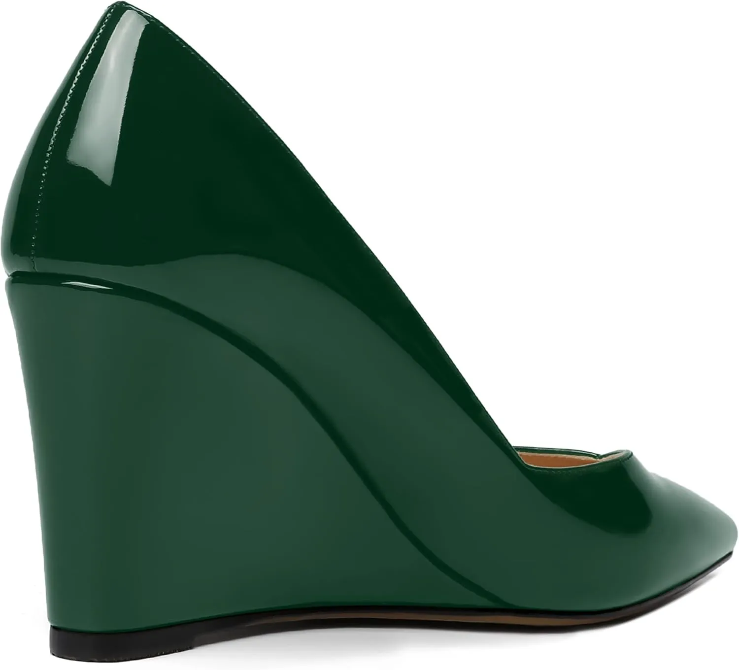 NUMALEO Womens Patent Slip On Casual Solid Pointed Toe Office Wedge High Heel Pumps Shoes 3.3 Inch