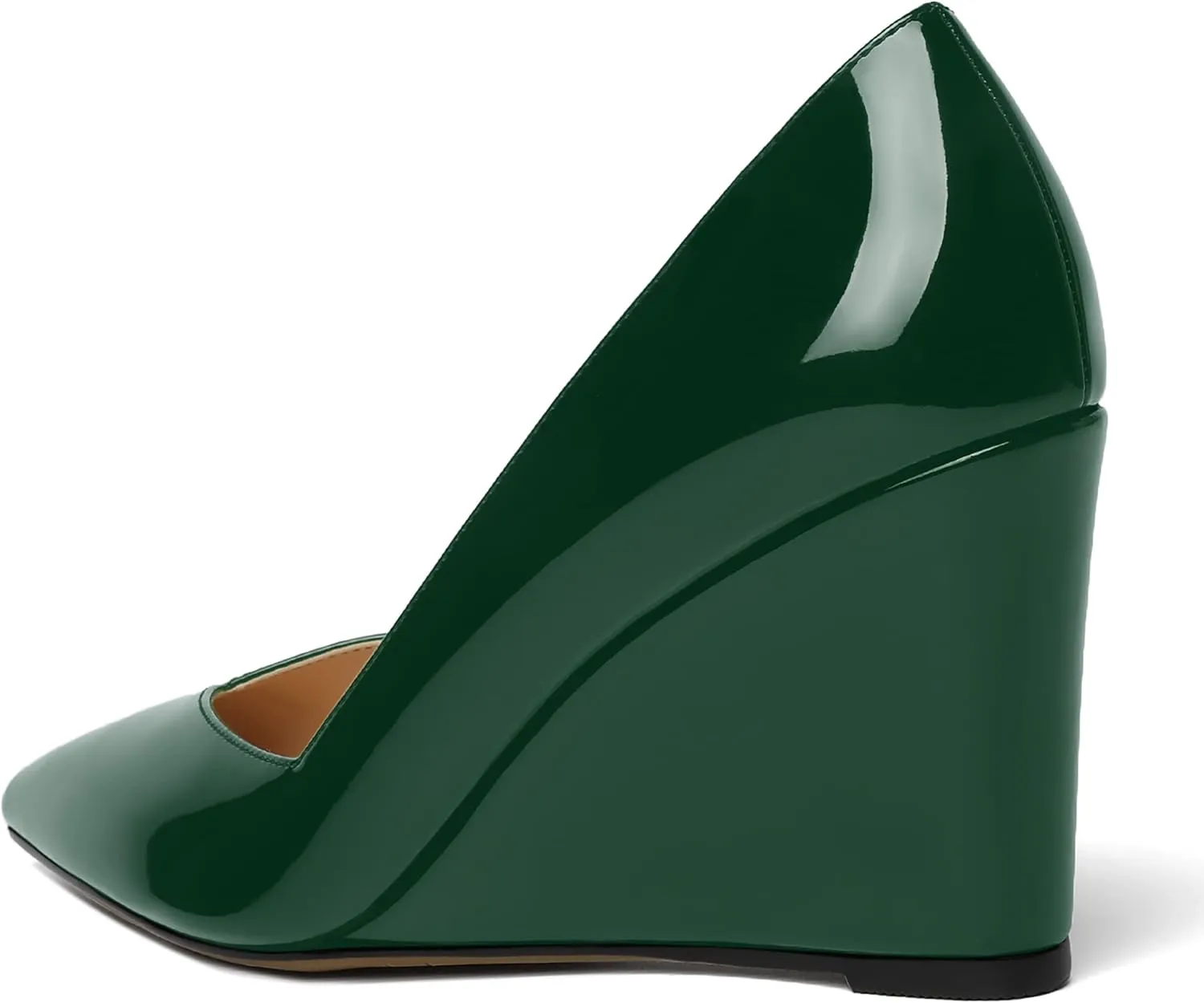 NUMALEO Womens Patent Slip On Casual Solid Pointed Toe Office Wedge High Heel Pumps Shoes 3.3 Inch