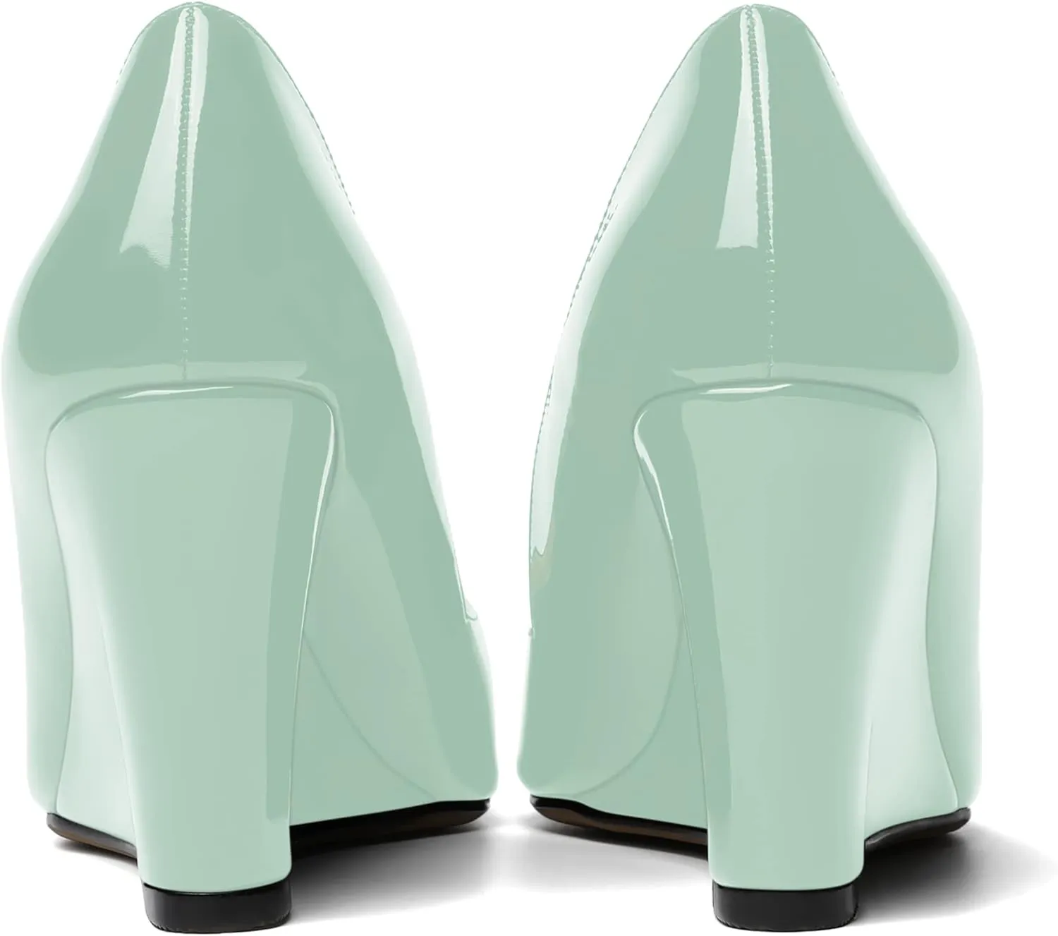 NUMALEO Womens Patent Slip On Casual Solid Pointed Toe Office Wedge High Heel Pumps Shoes 3.3 Inch