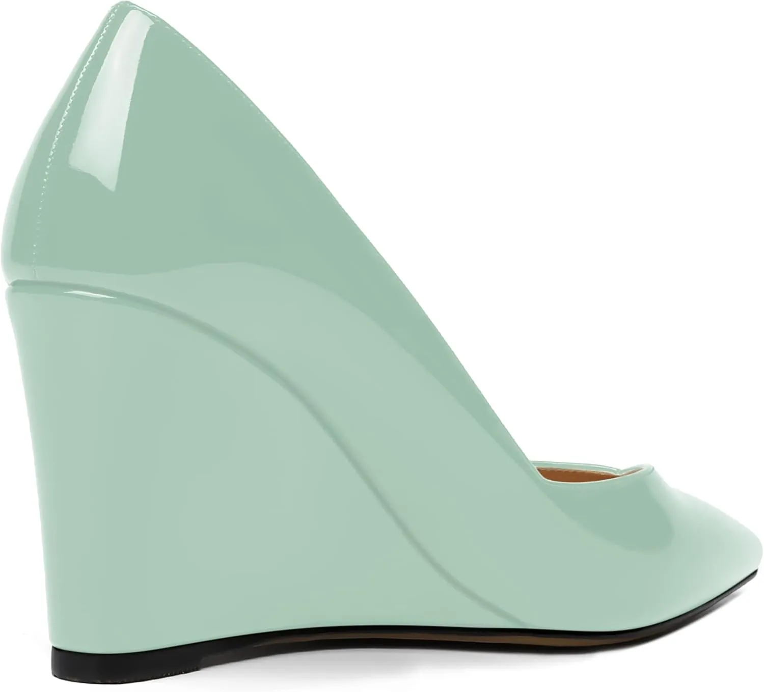 NUMALEO Womens Patent Slip On Casual Solid Pointed Toe Office Wedge High Heel Pumps Shoes 3.3 Inch