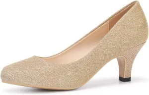 OCHENTA Women's Comfortable Low Kitten Heel Dress Shoes Round Toe Slip On Work Pumps