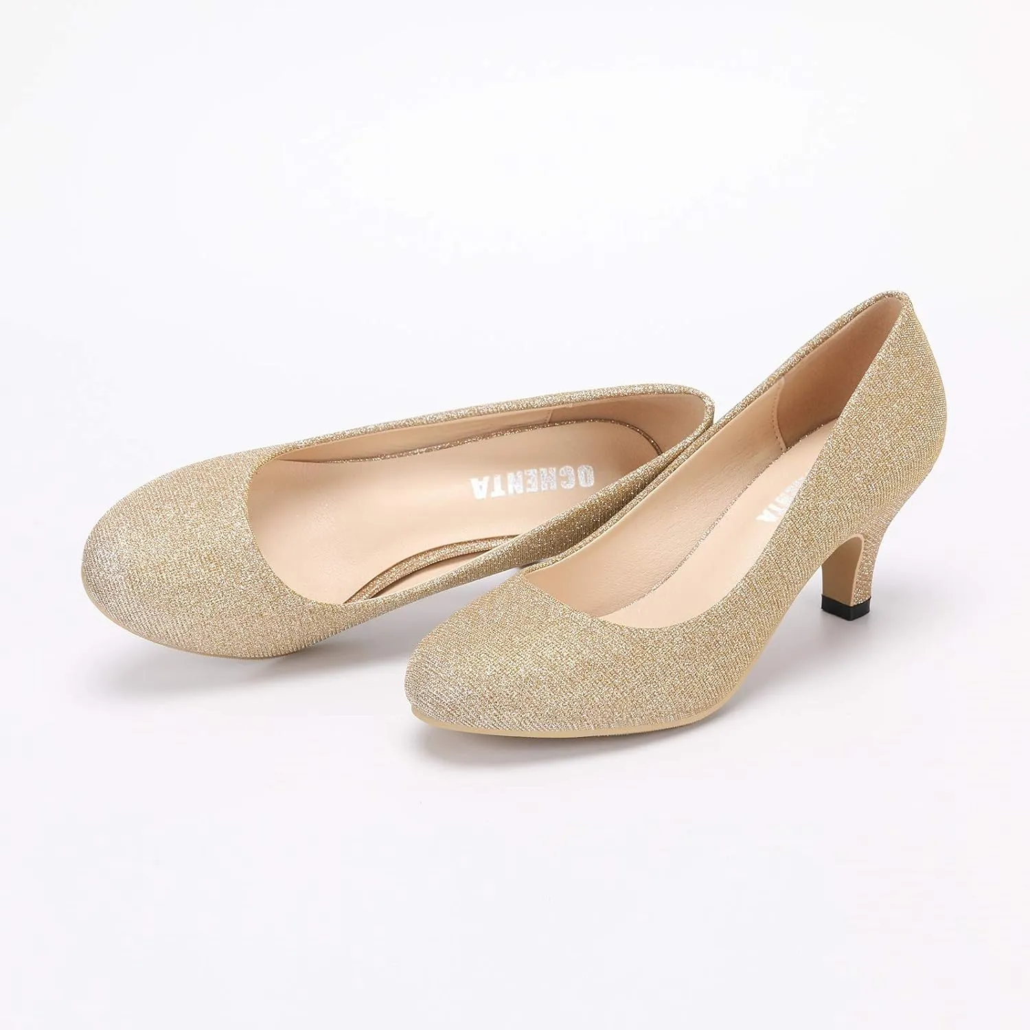 OCHENTA Women's Comfortable Low Kitten Heel Dress Shoes Round Toe Slip On Work Pumps