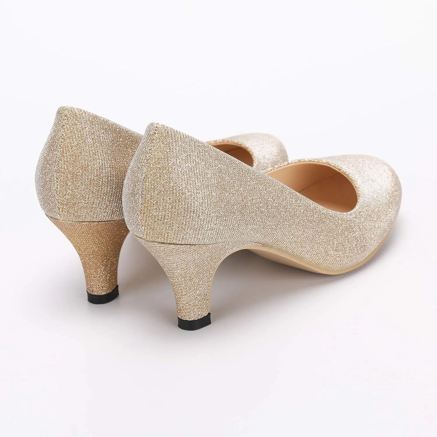 OCHENTA Women's Comfortable Low Kitten Heel Dress Shoes Round Toe Slip On Work Pumps