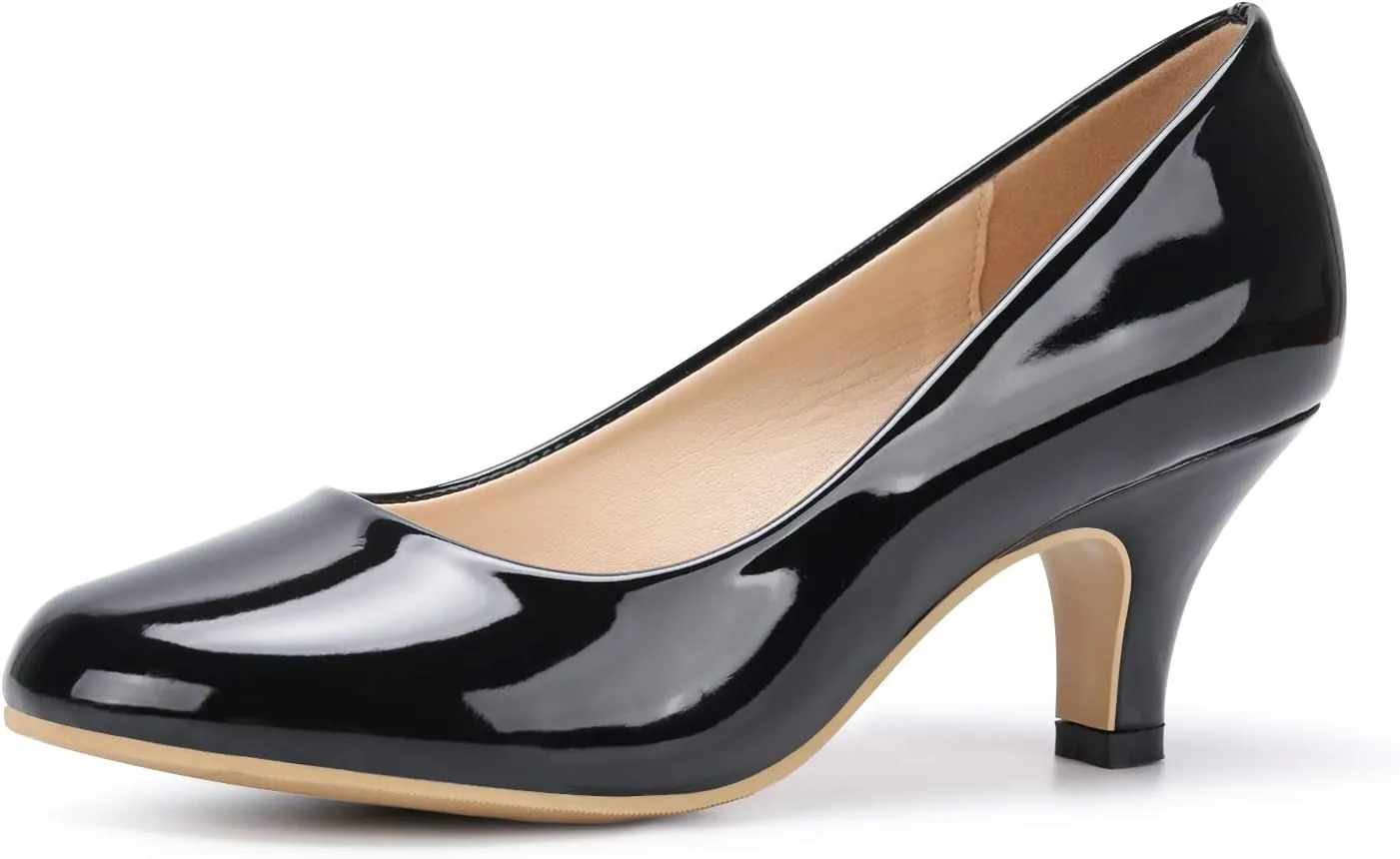 OCHENTA Women's Comfortable Low Kitten Heel Dress Shoes Round Toe Slip On Work Pumps
