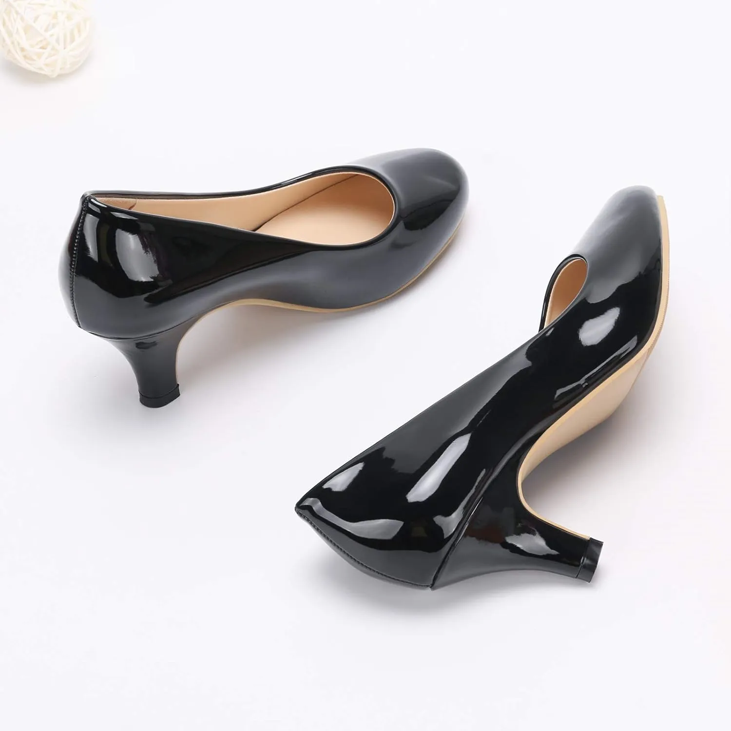 OCHENTA Women's Comfortable Low Kitten Heel Dress Shoes Round Toe Slip On Work Pumps