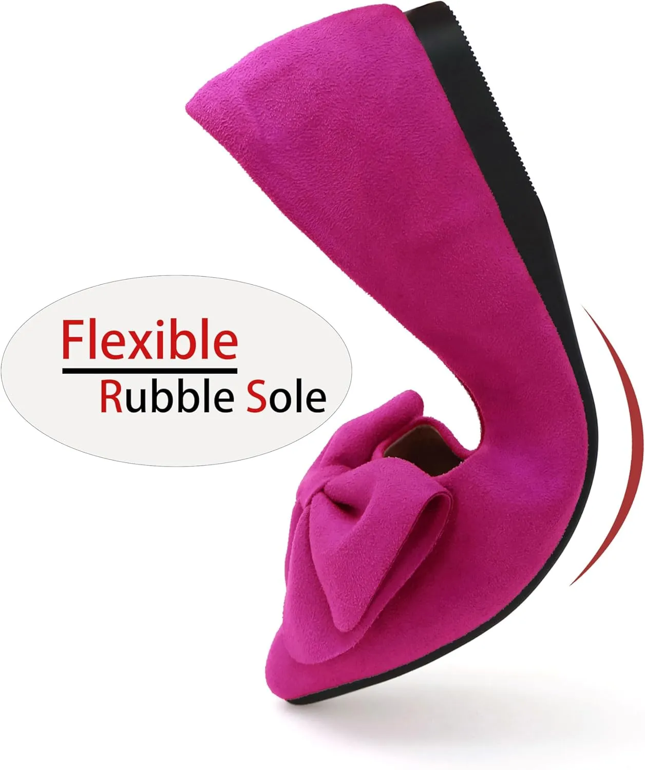 ODORHEISAYO Womens Bows Dress Shoes Cushion Pointy Toe Casual Flat Shoes for Women, Suede Red Ballet Flats Dressy, Anti-Slip Slip on Festival Flats for Wedding Party Holiday Business