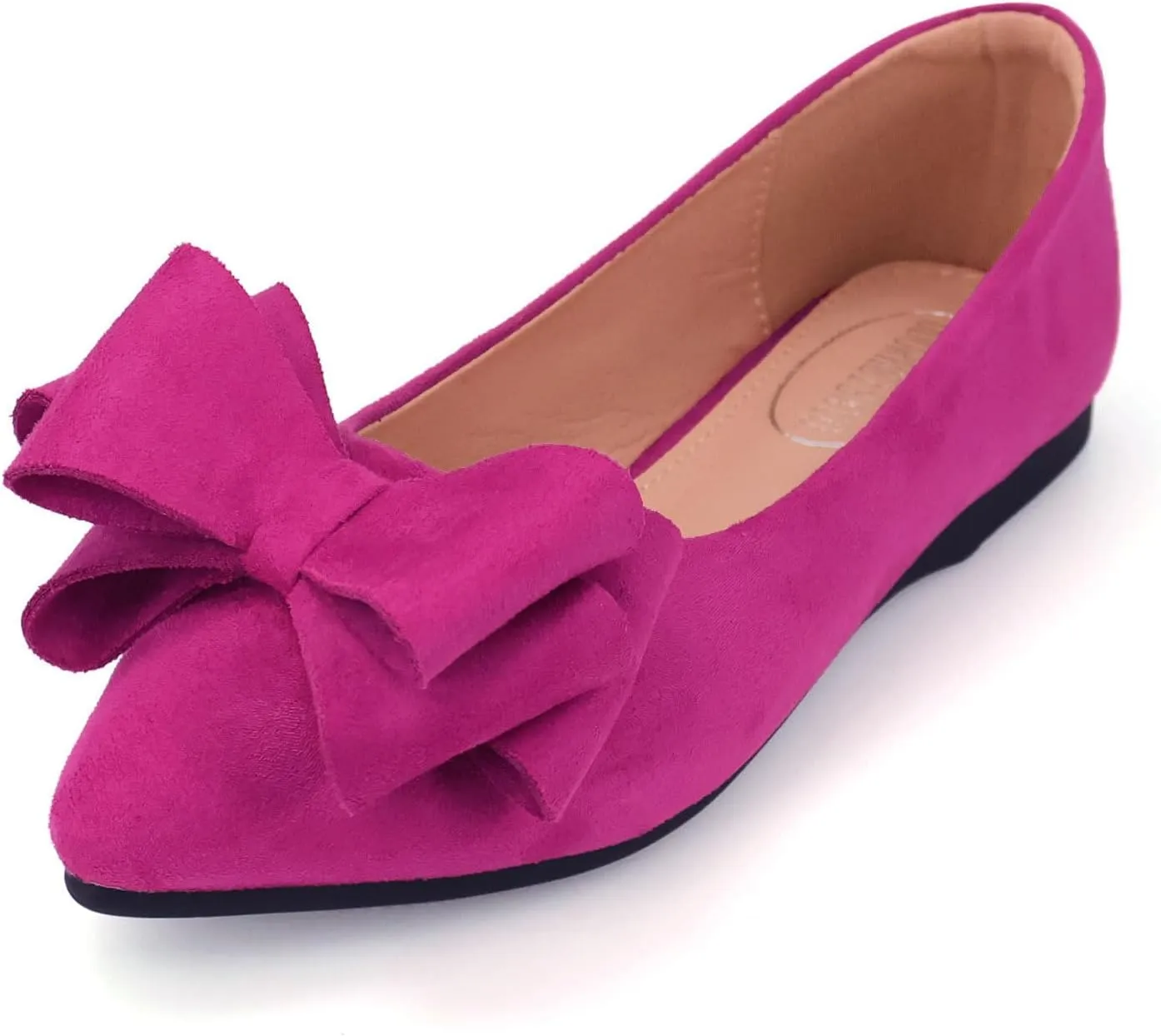 ODORHEISAYO Womens Bows Dress Shoes Cushion Pointy Toe Casual Flat Shoes for Women, Suede Red Ballet Flats Dressy, Anti-Slip Slip on Festival Flats for Wedding Party Holiday Business