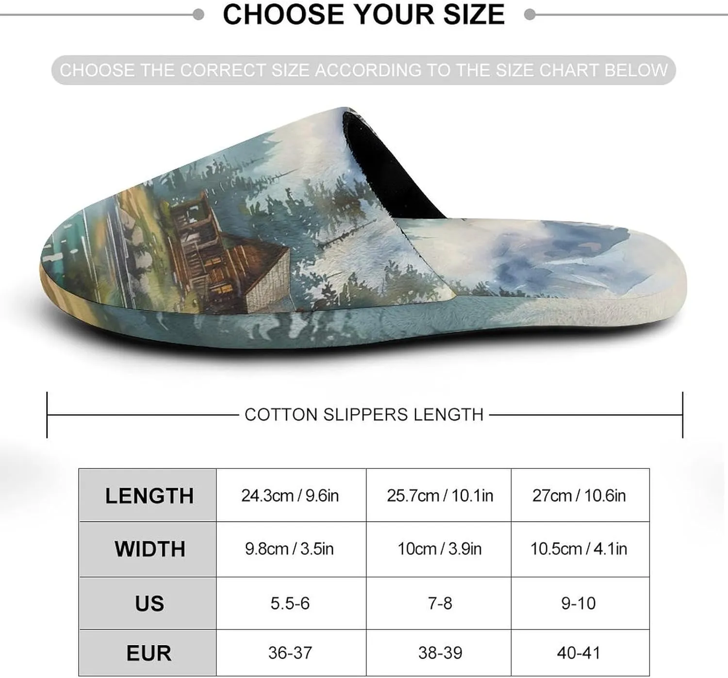 Old Cabin Lakeside Scenery Cozy Womens Flannel Slippers Winter Warm Slip-on House Shoes For Home Office Hotel