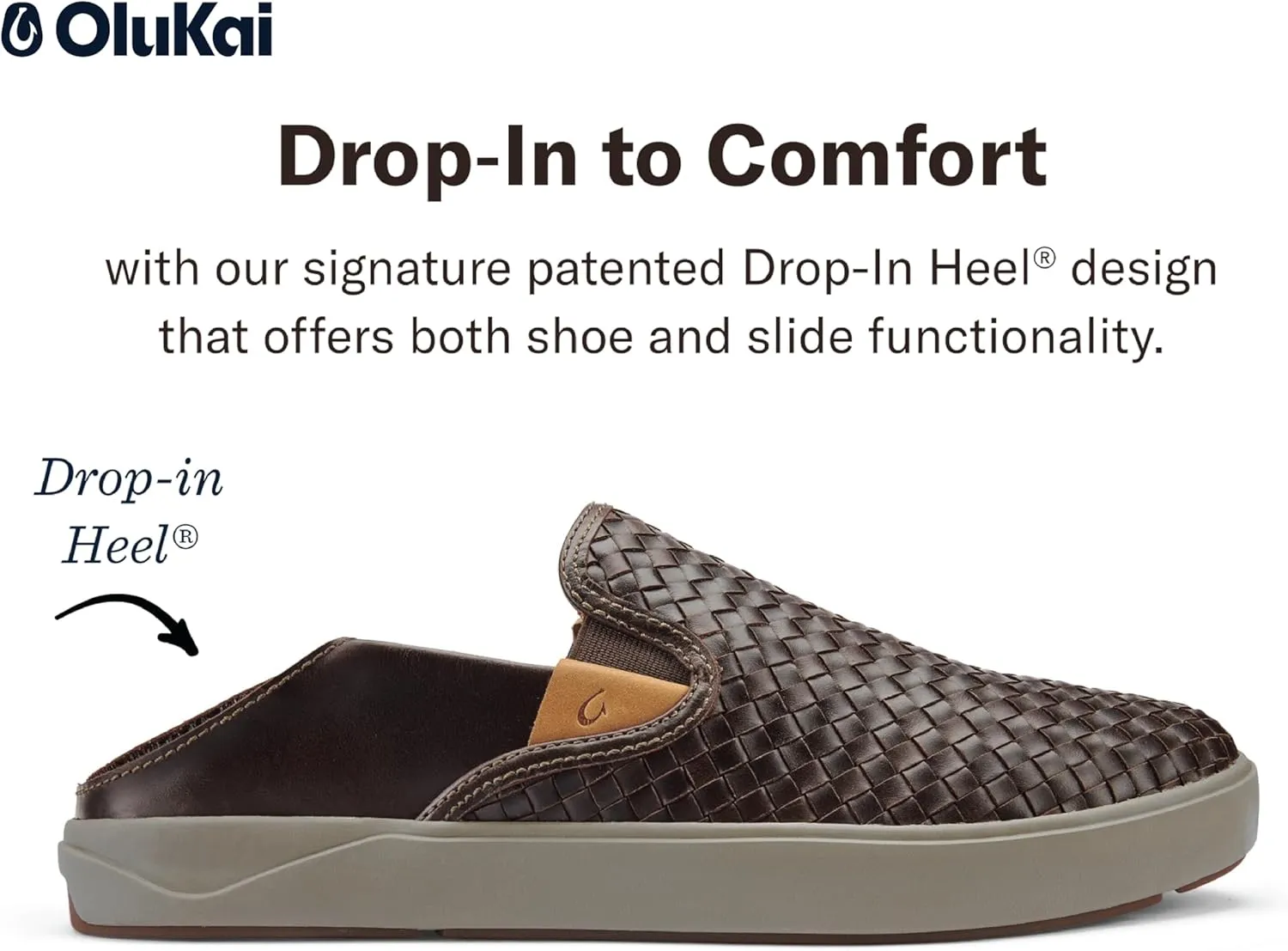 OLUKAI Lae'ahi Lauhala Men's Woven Leather Shoes, Versatile Everyday Leather Sneakers, Easy Slip On Design, All-Day Wear & Comfort