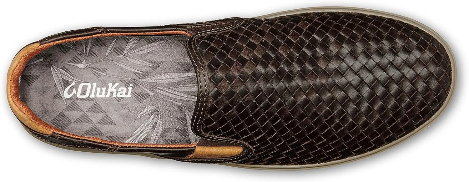 OLUKAI Lae'ahi Lauhala Men's Woven Leather Shoes, Versatile Everyday Leather Sneakers, Easy Slip On Design, All-Day Wear & Comfort
