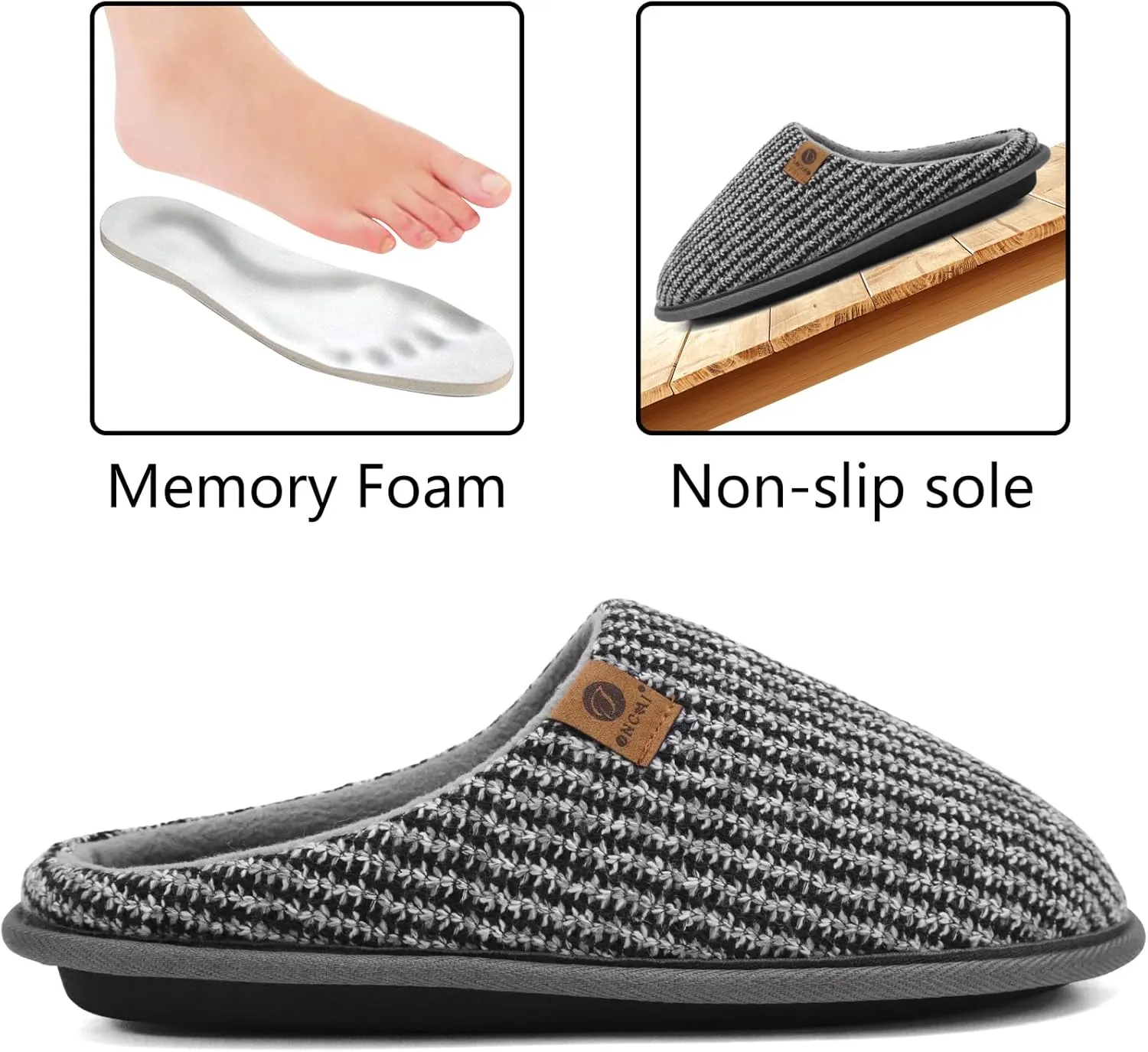 ONCAI Mens Cozy Memory Foam Scuff Slippers Slip On Warm House Shoes Indoor/Outdoor with Best Arch Support