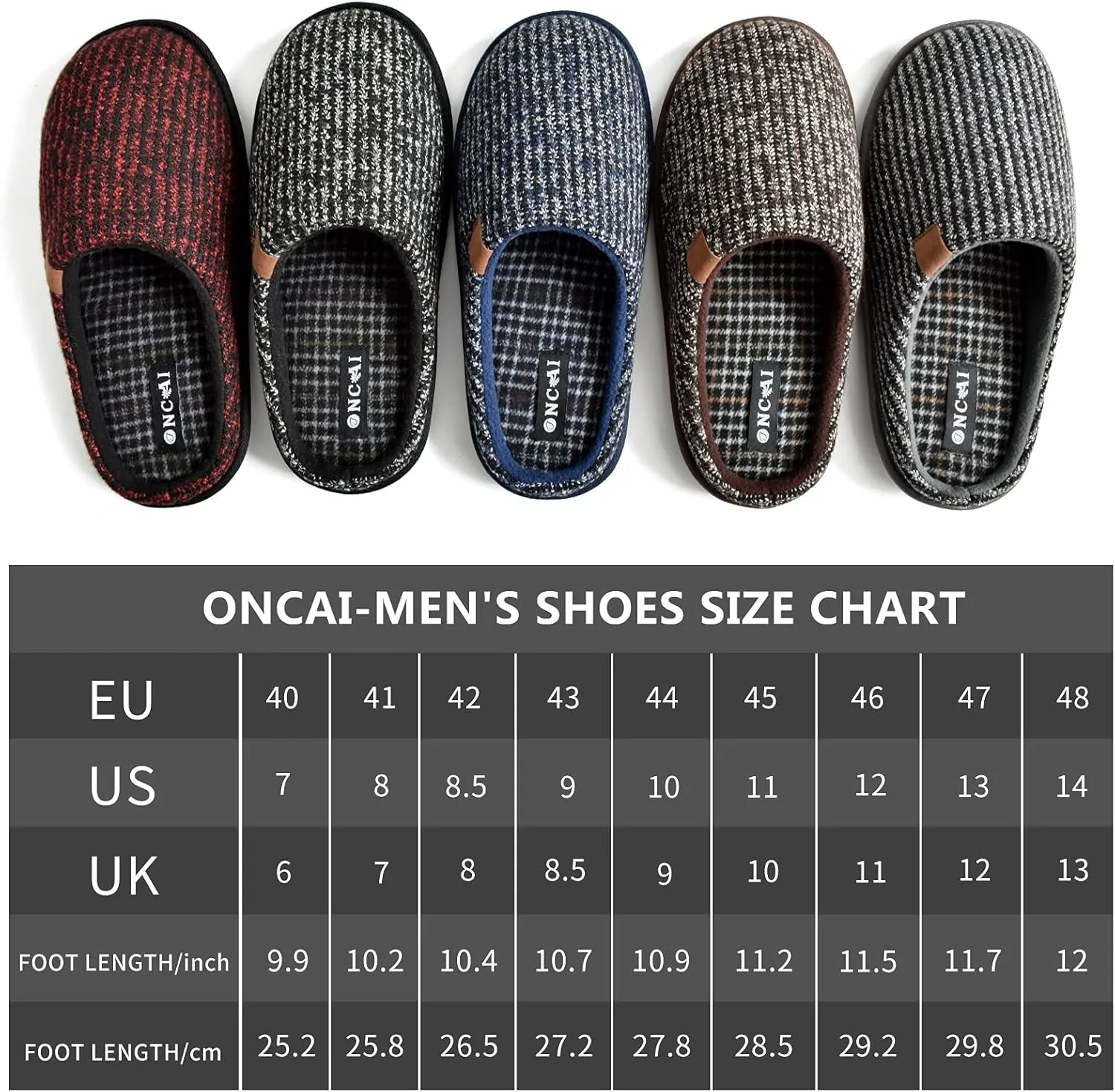 ONCAI Mens Cozy Memory Foam Scuff Slippers Slip On Warm House Shoes Indoor/Outdoor with Best Arch Support