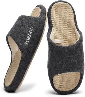 Open Toe Slippers for Women - Unisex Non-Slip Comfy House Slippers Linen Slip On Ladies Slides Breathable Indoor Shoes Washable
