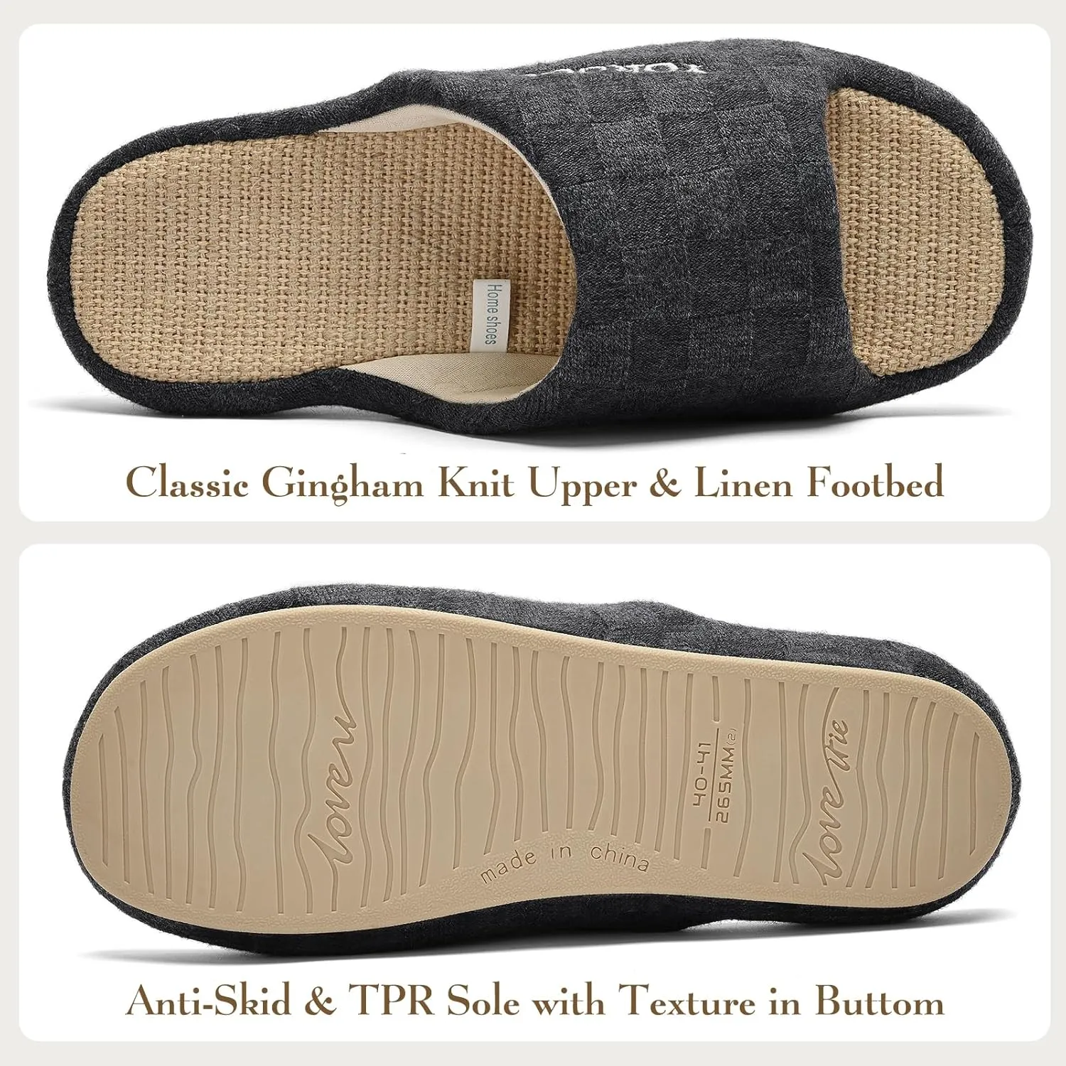 Open Toe Slippers for Women - Unisex Non-Slip Comfy House Slippers Linen Slip On Ladies Slides Breathable Indoor Shoes Washable