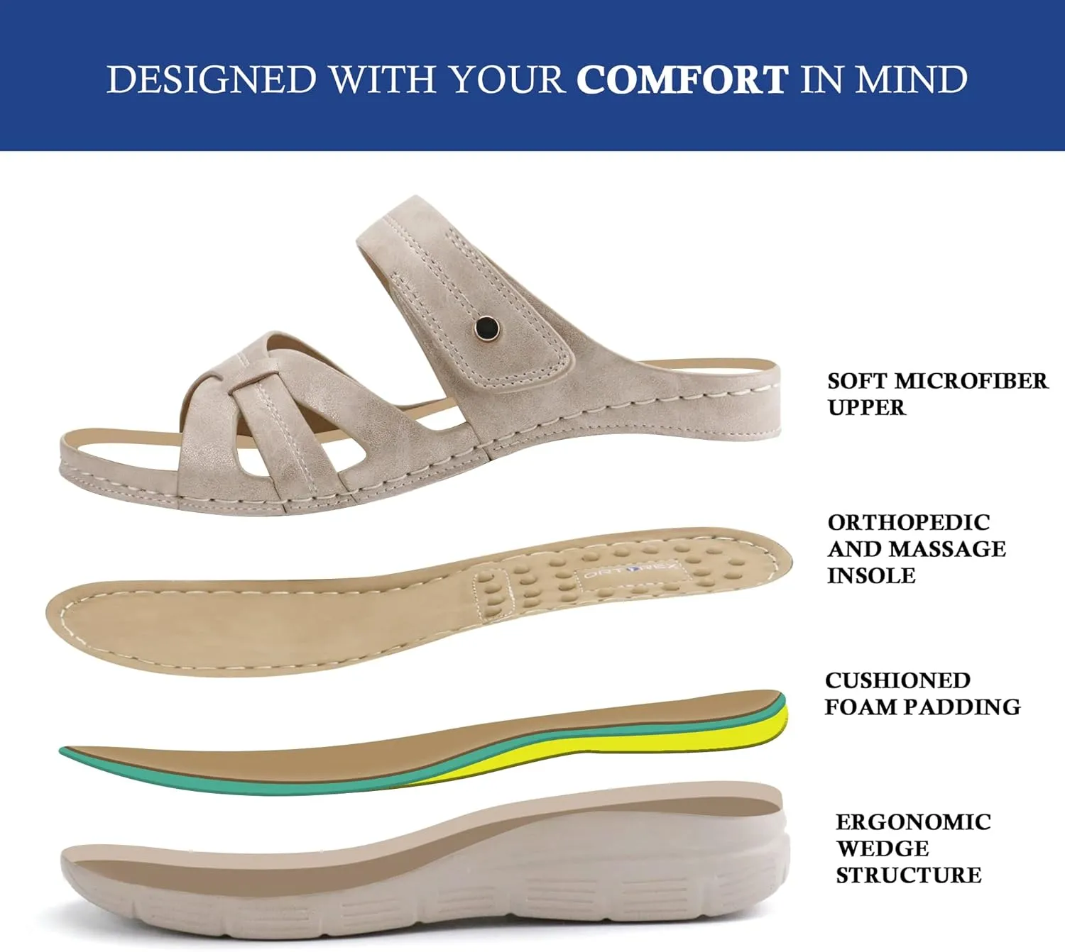 Ortho rest Women Orthotic Slides Comfortable Orthopedic Sandals Walking Sandals with Arch Support