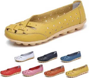 Orthopedic Loafers in Breathable Leather, Womens Casual Soft Leather Slip-on Flat Breathable Loafers，Women's Comfort Flat Orthopedic Sneakers