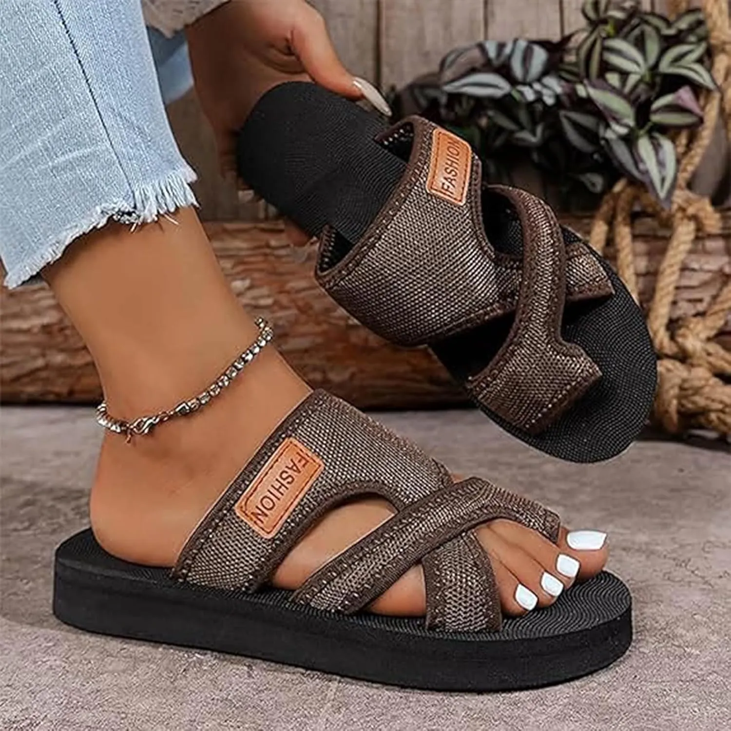 Orthopedic Sandals for Women, Women's Hollow Mesh Slide Sandals with Arch Support Comfortable Beach Sandals