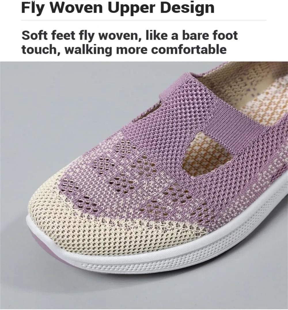 Orthowalkway Womens Shoes,Zapatos Ortopédicos, Lightweight Flat, Slip-On Breathable Mesh Trainers, Jogging Shoes