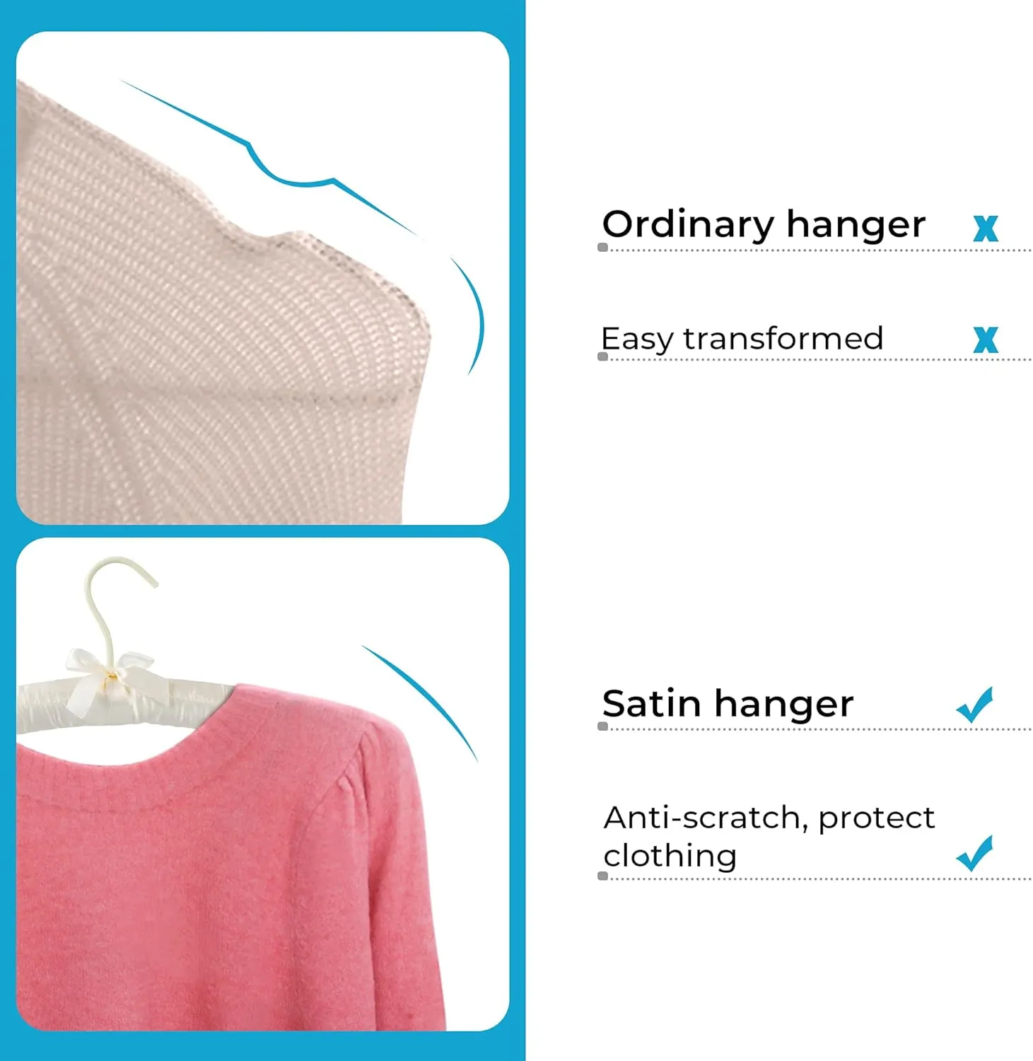 Padded Hanger for Sweaters - 17 Inch Extra Large Heavy Duty Satin Covered Coat Hangers No Shoulder Bump for Women Clothes, Sweaters, Dresses, Clothing, Weddings, Lingerie Pack of 10, Ivory