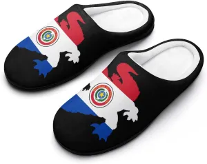 Paraguay Flag Crocodile Alligator Comfort Mens Cotton Slippers Winter Warm Slip-on House Shoes For Home Office Hotel