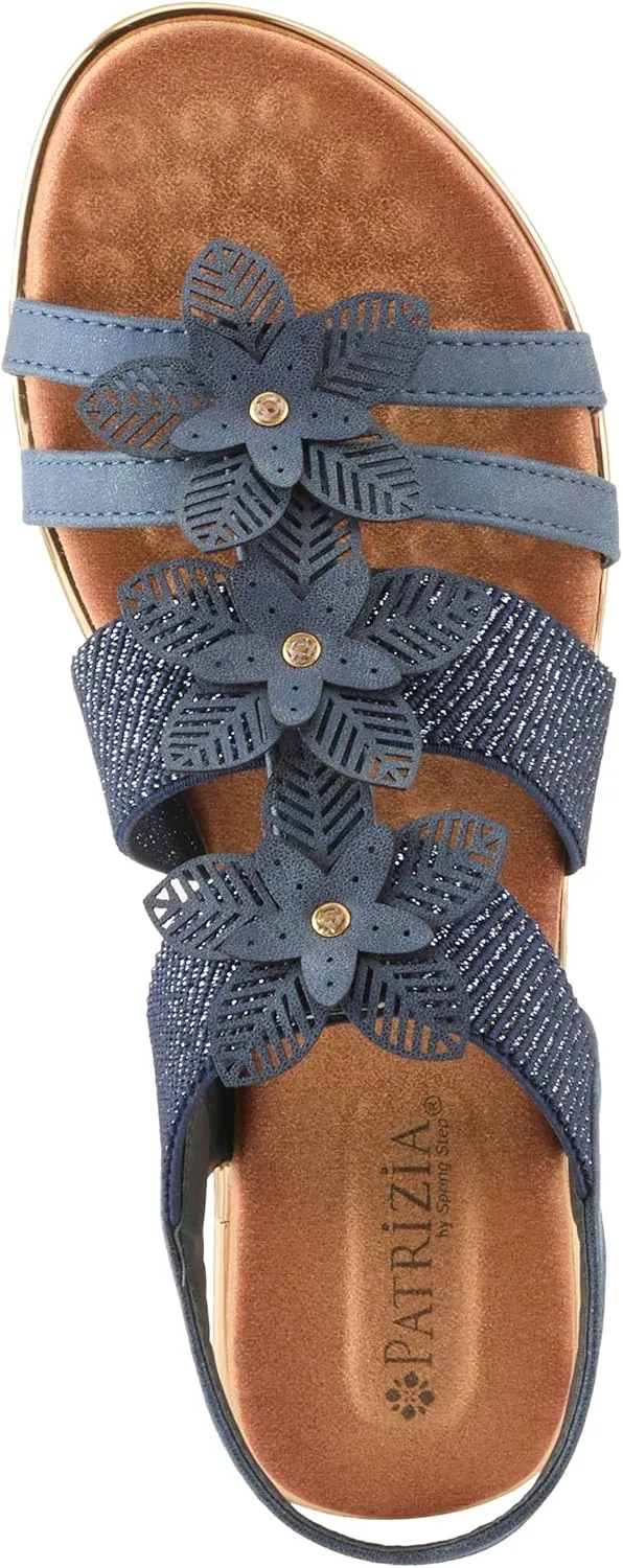 PATRIZIA Women's OMANA Slip-On Gladiator Sandals - Laser-Cut Floral Design, Padded Insole, Metallic Elastic Bands