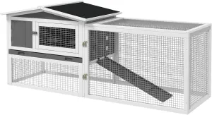 PawHut Rabbit Hutch 2-Story Bunny Cage, Guinea Pig Cage, Small Animal House with Slide Out Tray, for Indoor Outdoor, 61.5" x 23" x 27", Light Gray