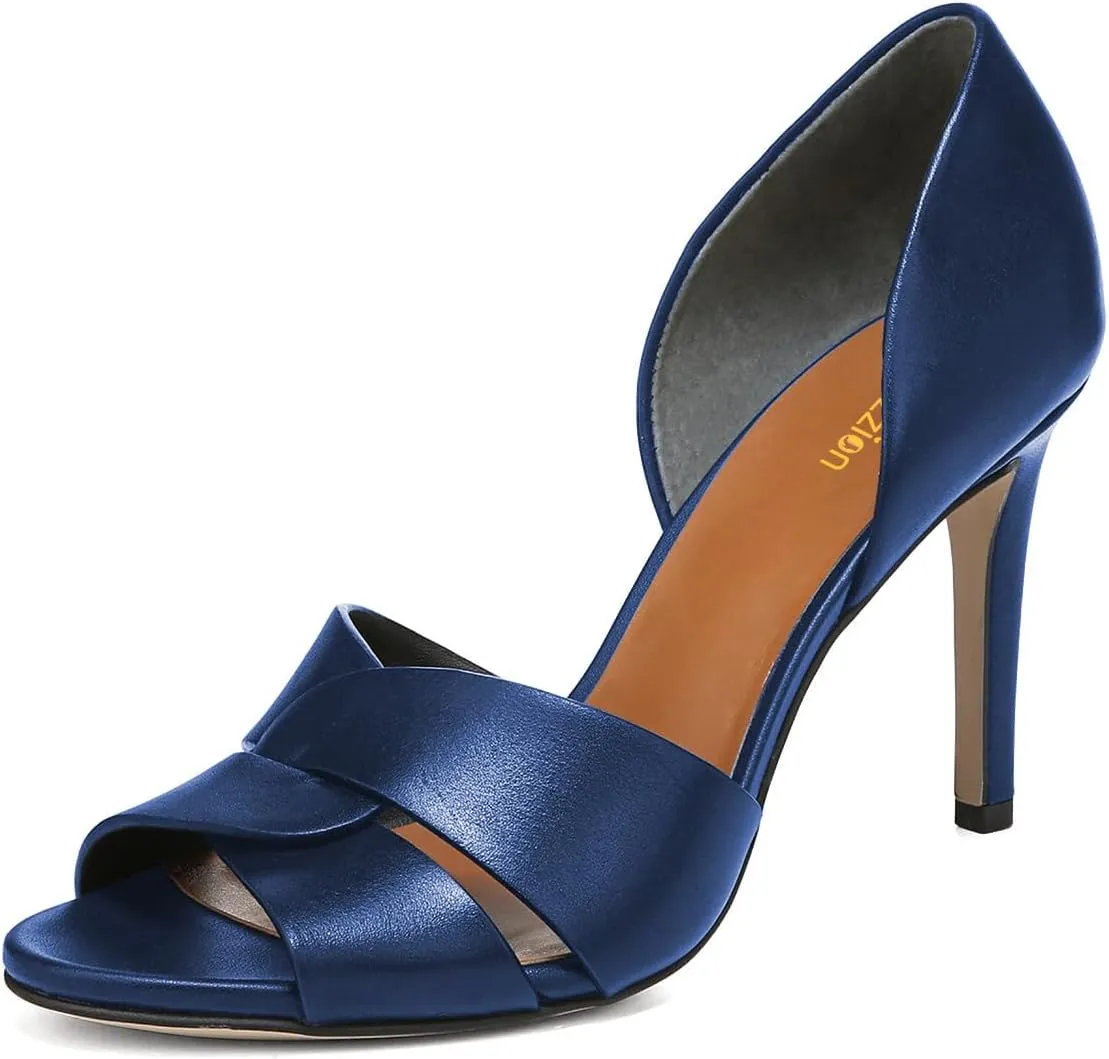 Pazzion Women Sexy Open Almond Toe High Heeled D'Orsay Pumps Slip On Stiletto Heel Two Pieces Sandals Versatile Party Evening Shoes Size 4-16 US