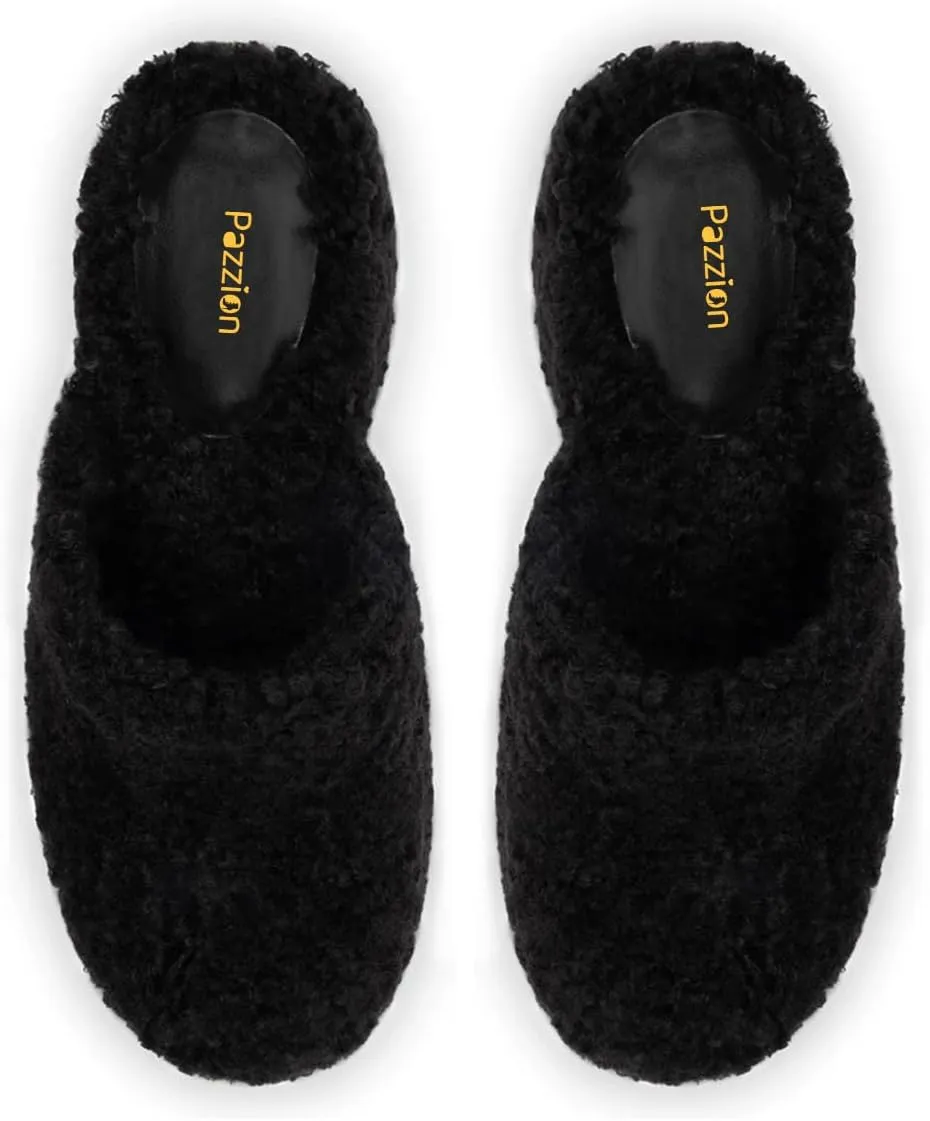 Pazzion Womens Comfy Thick Platform Closed Rounded Toe Mules Clogs Slip On Chunky High Heel Slipper Versatile Indoor Shopping Shoe Size 4-16 US