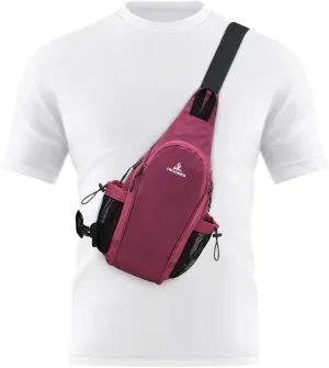 Peicees Small Sling Bag with 2 Bottle Holders, Sling Backpack Crossbody Bag Chest Daypack for Daily Use Travel, Bottle Not Included, Dark Rose
