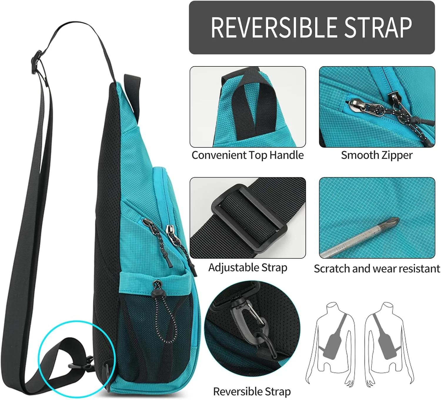 Peicees Small Sling Bag with 2 Bottle Holders, Sling Backpack Crossbody Bag Chest Daypack for Daily Use Travel, Bottle Not Included, Dark Rose
