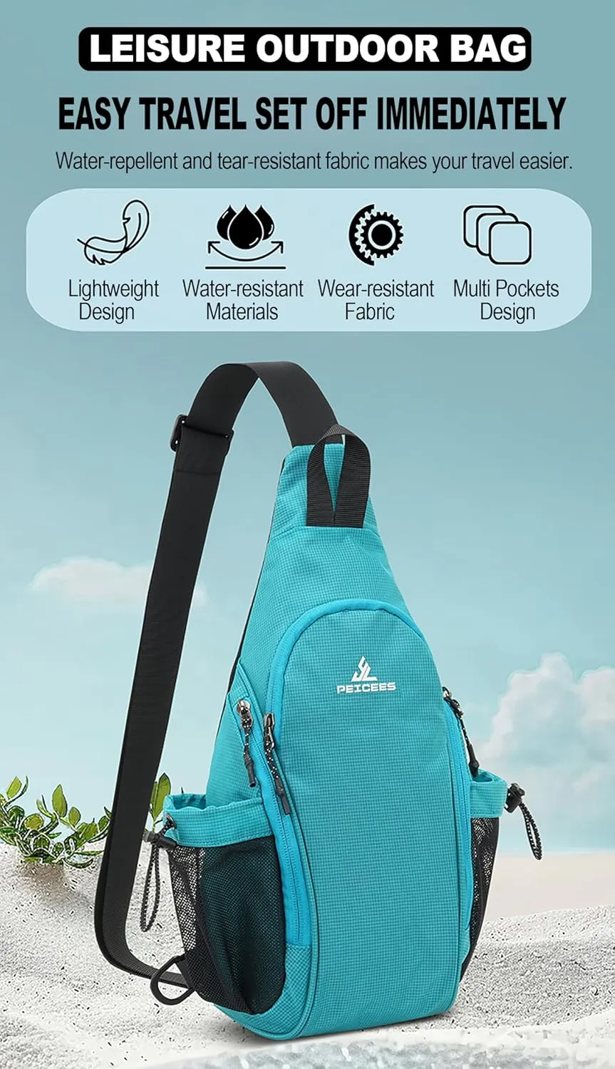 Peicees Small Sling Bag with 2 Bottle Holders, Sling Backpack Crossbody Bag Chest Daypack for Daily Use Travel, Bottle Not Included, Dark Rose
