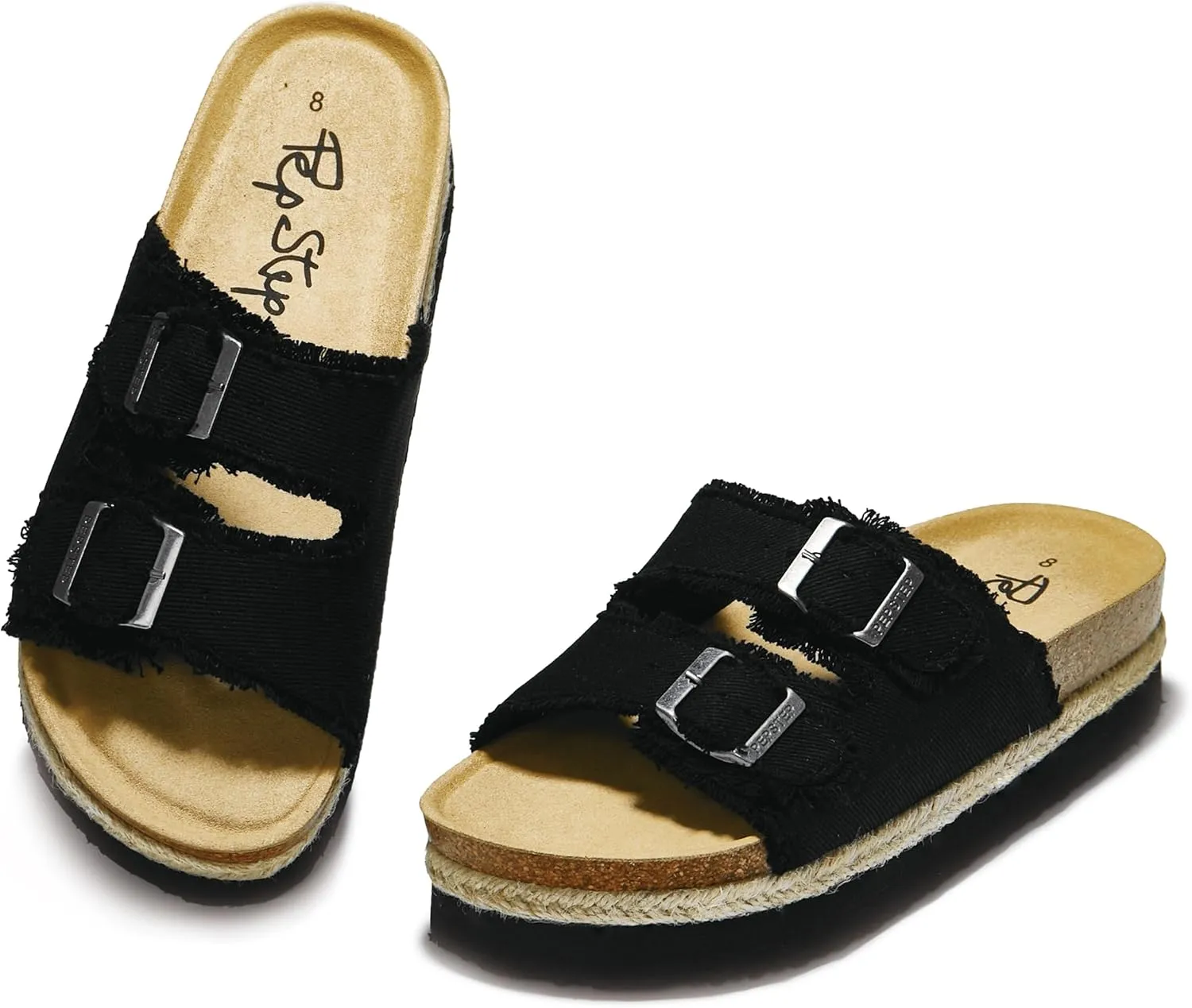 PepStep Slide Sandals for Women with Soft Cork Footbed and Strap, Ladies Fashion Platform Slide Sandals Comfortable Slip On Style