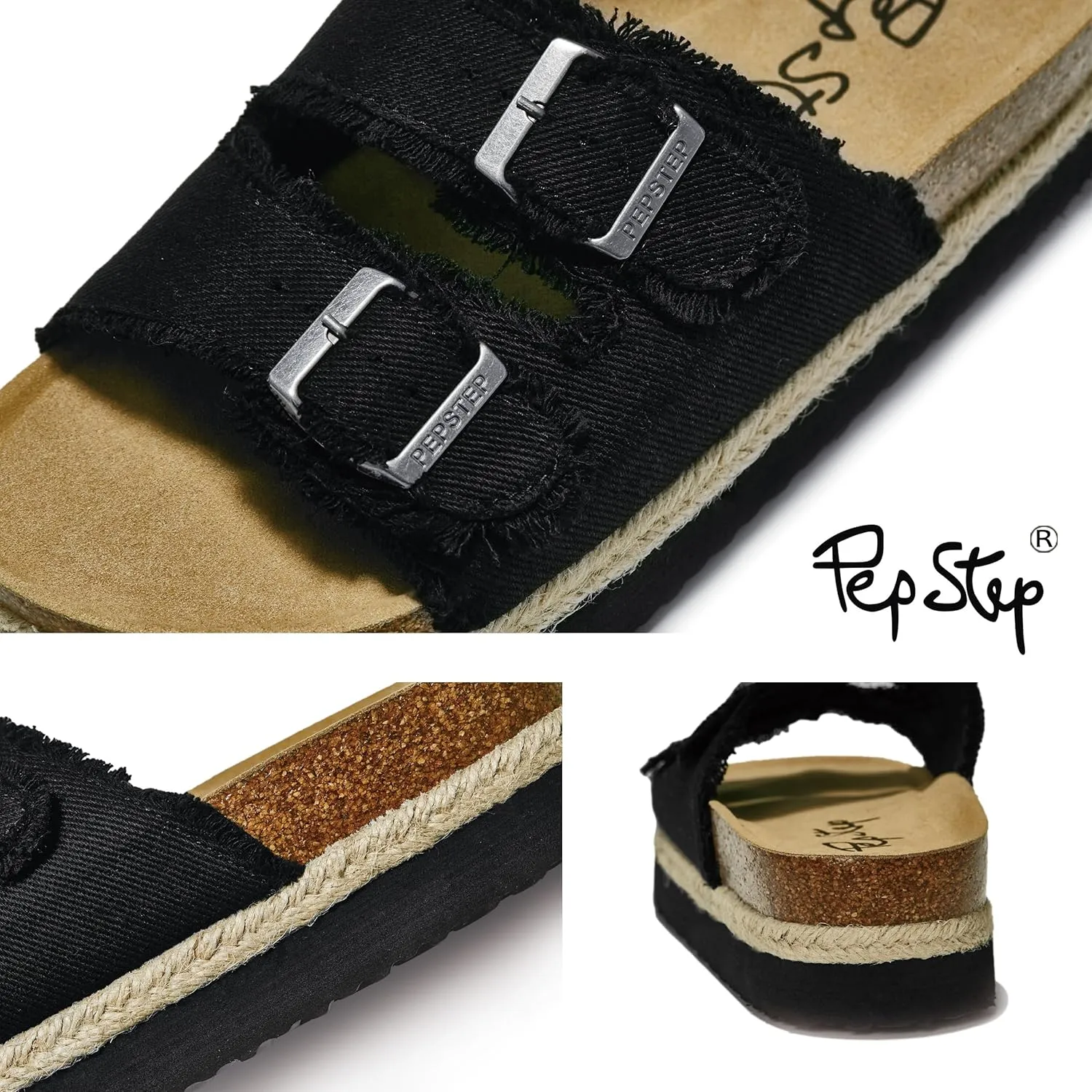 PepStep Slide Sandals for Women with Soft Cork Footbed and Strap, Ladies Fashion Platform Slide Sandals Comfortable Slip On Style