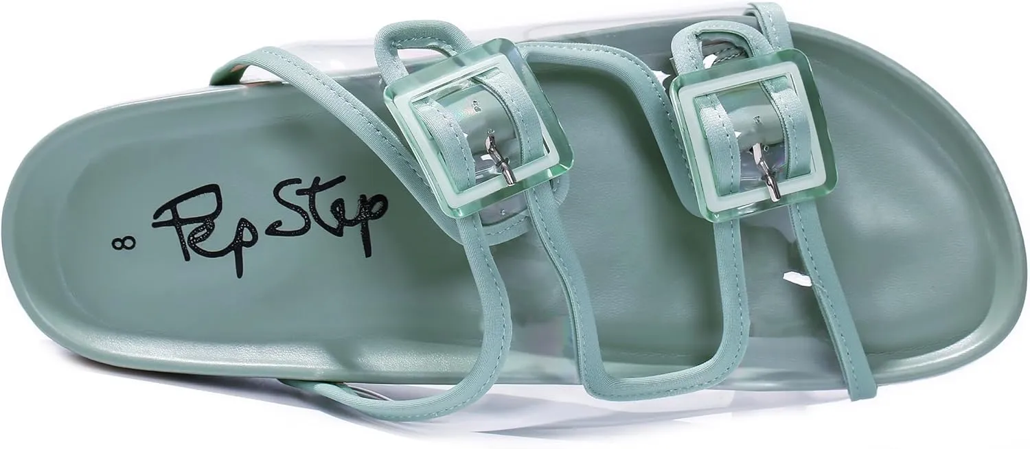 PepStep Slide Sandals for Women with Soft Cork Footbed and Strap, Ladies Fashion Platform Slide Sandals Comfortable Slip On Style