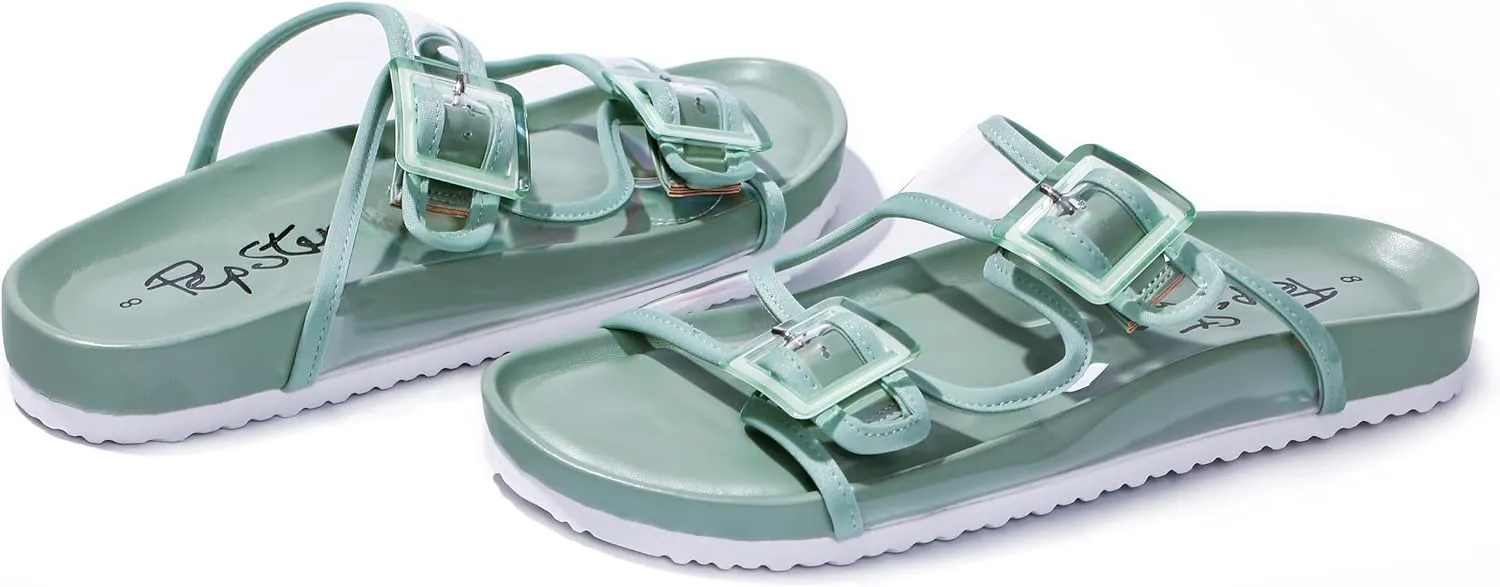 PepStep Slide Sandals for Women with Soft Cork Footbed and Strap, Ladies Fashion Platform Slide Sandals Comfortable Slip On Style