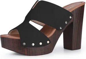 Perphy Platform Slip on Block High Heels Slides Sandals for Women