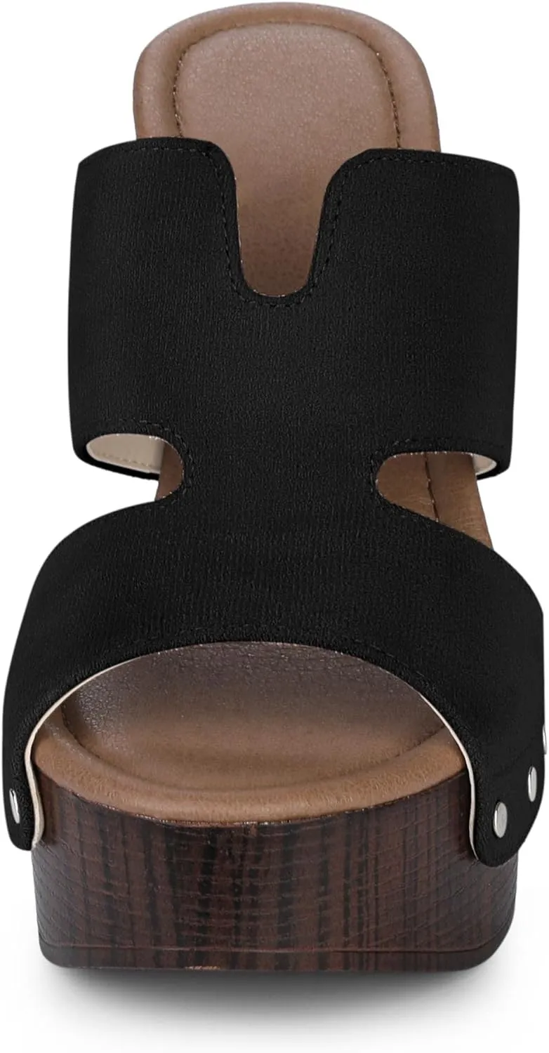 Perphy Platform Slip on Block High Heels Slides Sandals for Women