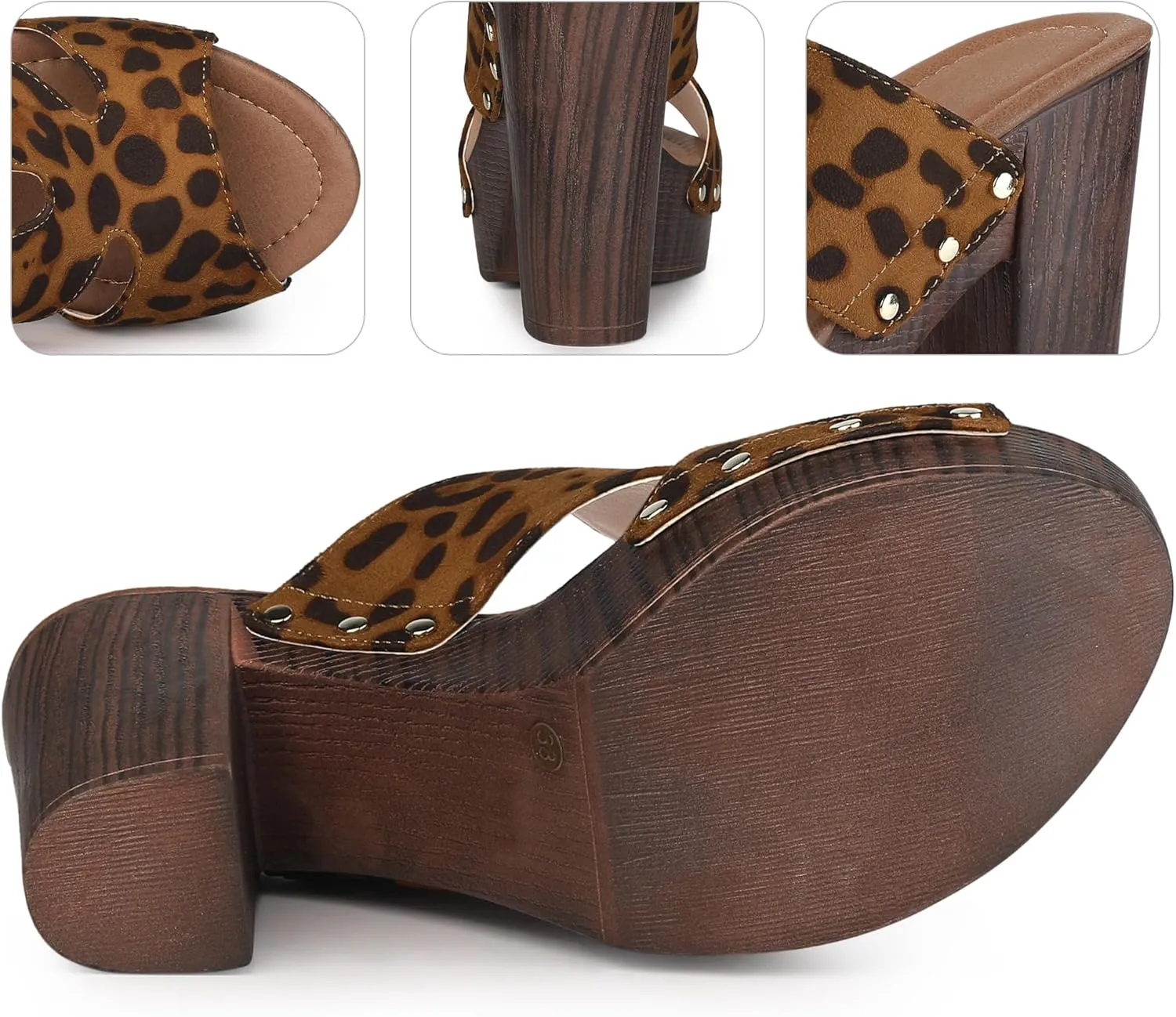 Perphy Platform Slip on Block High Heels Slides Sandals for Women