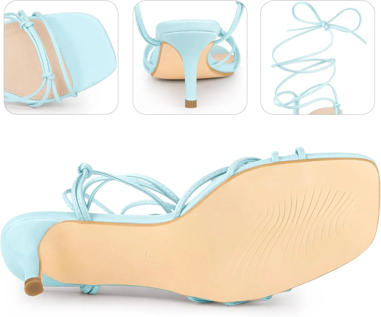 Perphy Strappy Kitten Heel Lace Up Square Toe Strappy Heels Sandals for Women