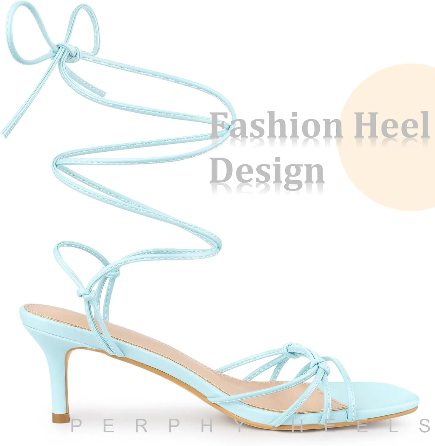 Perphy Strappy Kitten Heel Lace Up Square Toe Strappy Heels Sandals for Women