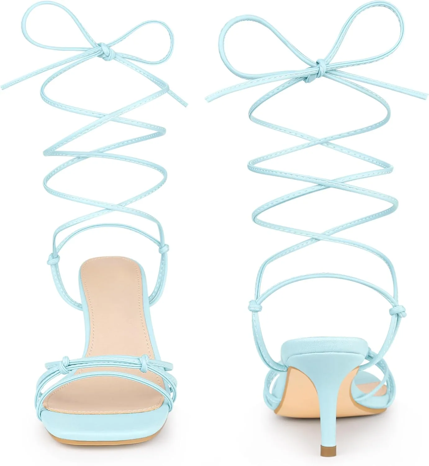 Perphy Strappy Kitten Heel Lace Up Square Toe Strappy Heels Sandals for Women
