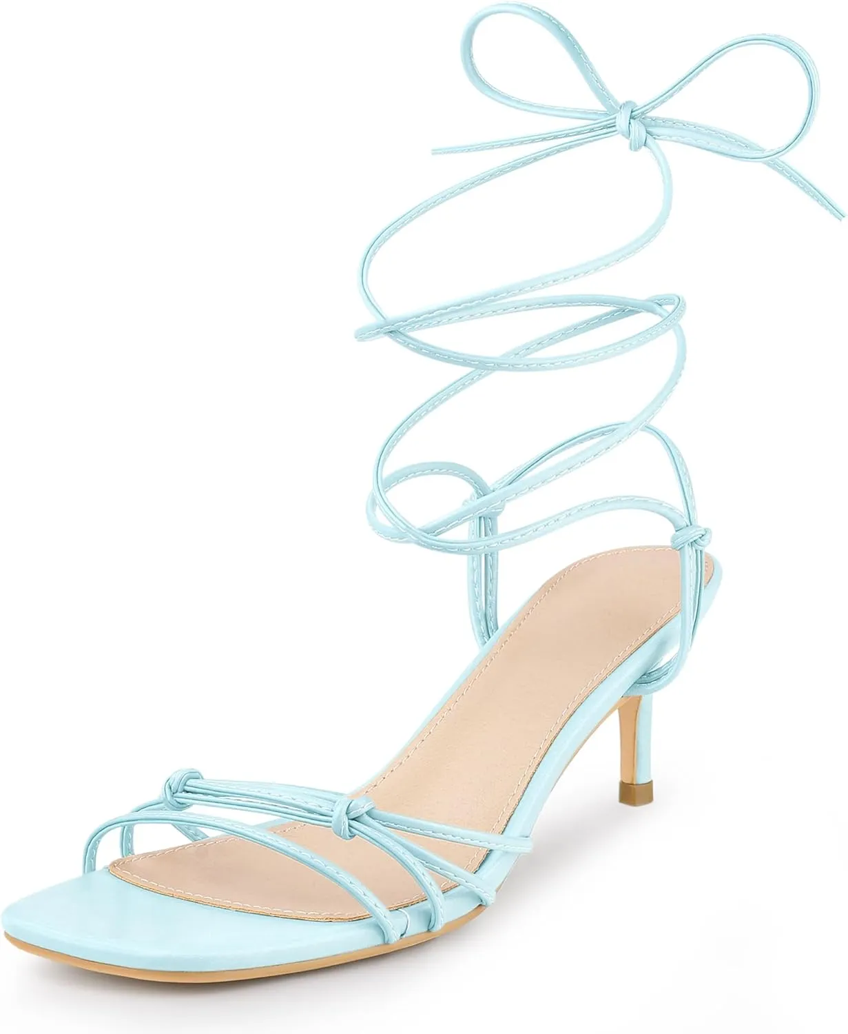 Perphy Strappy Kitten Heel Lace Up Square Toe Strappy Heels Sandals for Women