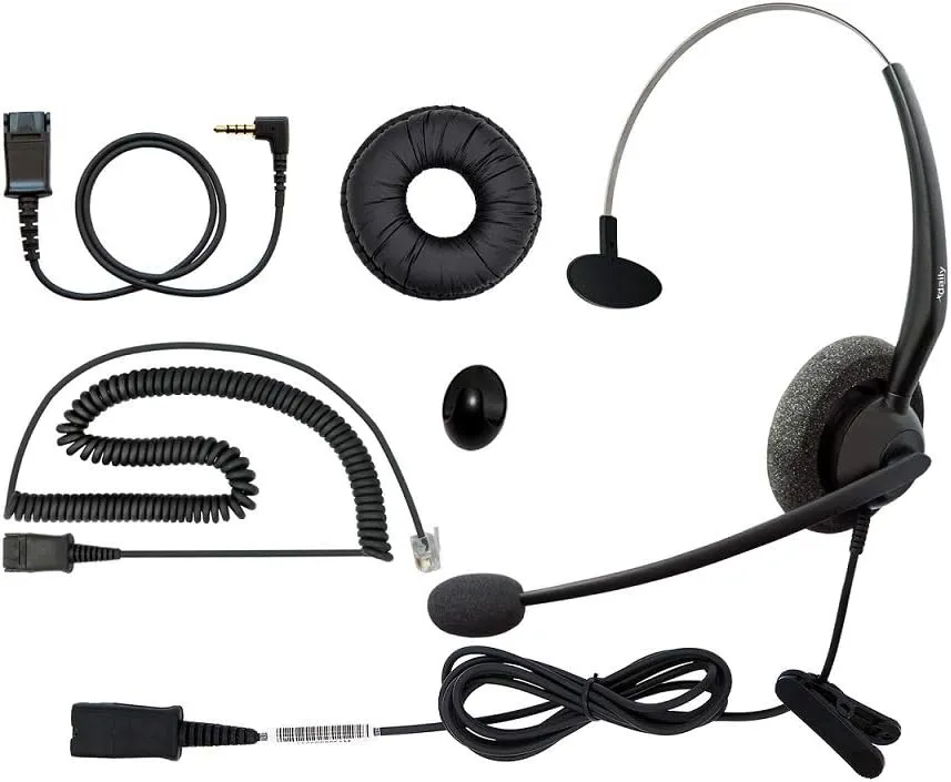 Phone Headset Compatible with Grandstream Yealink Snom Panasonic Phones Microphone Noise Cancelling RJ9 &3.5 mm Adapter Cable