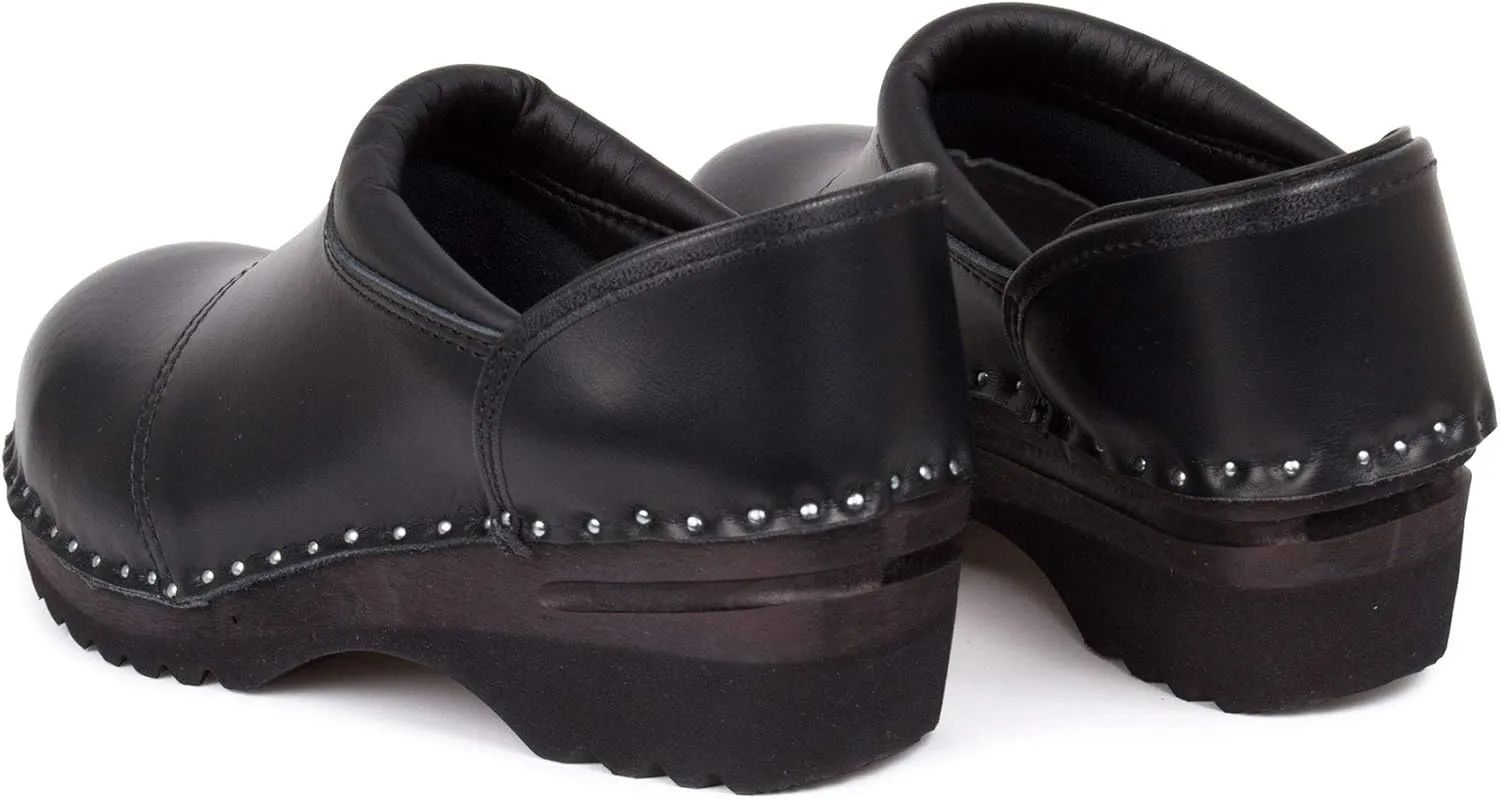 Picasso Bastad Slip On Steel Toe Non Slip Womens Leather Wooden Nursing Chef Work Swedish Clogs