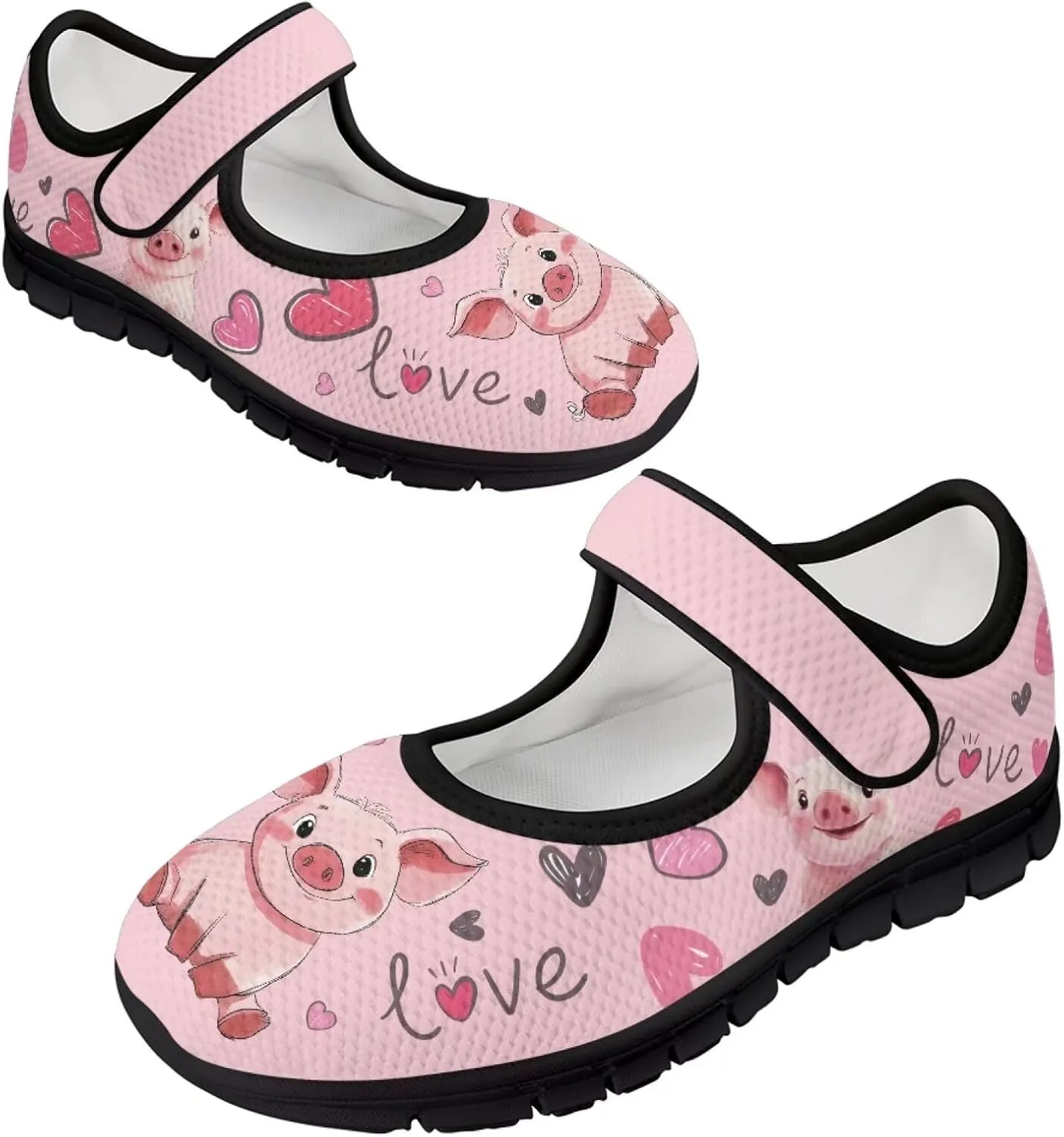 Pig Design Slip On Womens Shoes Casual Comfortable Sneakers Breathable Magic Sticker Convenient Wear Shoes