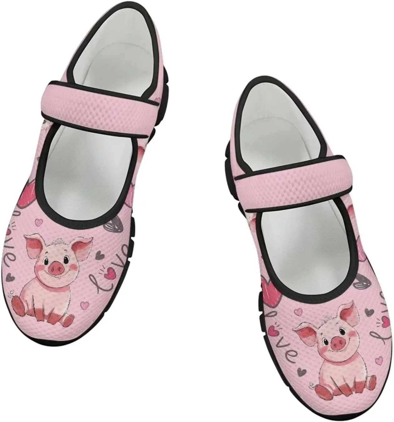 Pig Design Slip On Womens Shoes Casual Comfortable Sneakers Breathable Magic Sticker Convenient Wear Shoes