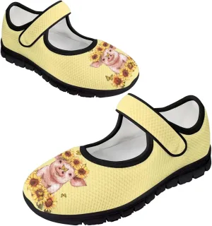 Pig Design Slip On Womens Shoes Casual Comfortable Sneakers Breathable Magic Sticker Convenient Wear Shoes