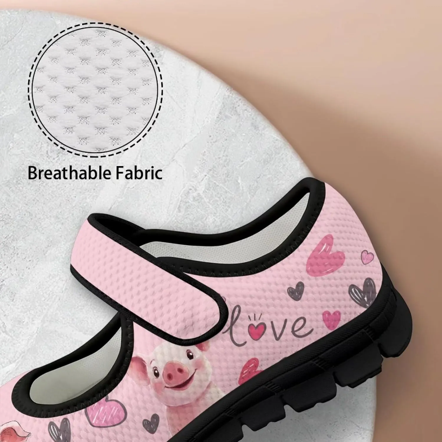 Pig Design Slip On Womens Shoes Casual Comfortable Sneakers Breathable Magic Sticker Convenient Wear Shoes