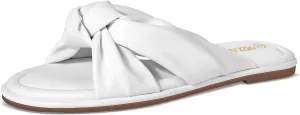 PIZZ ANNU Women's Camila Knotted Slide Sandals with Memory Foam, Comfortable Leather Slip-On Dressy Flat Sandals for Summer & Beach
