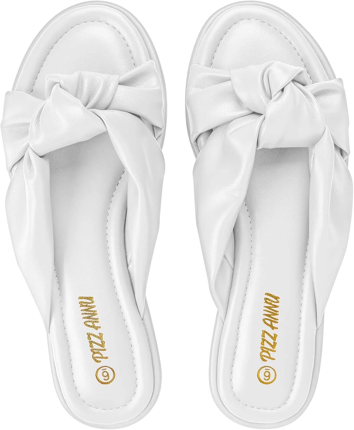 PIZZ ANNU Women's Camila Knotted Slide Sandals with Memory Foam, Comfortable Leather Slip-On Dressy Flat Sandals for Summer & Beach